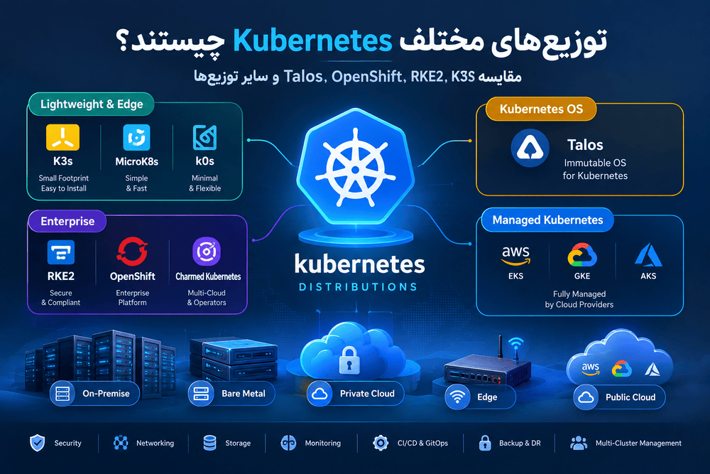 توزیع‌های مختلف Kubernetes چیستند؟ مقایسه K3s، RKE2، OpenShift، Talos و سایر توزیع‌ها